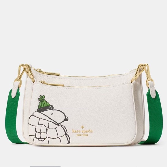 🔥Kate Spade Peanuts Snoopy Duet Small Leather Crossbody Bag Cream/Multi NWT - Picture 3 of 7